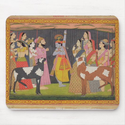Krishna tilt Mount Govardhana uit de Bhagav Muismat (Voorkant)