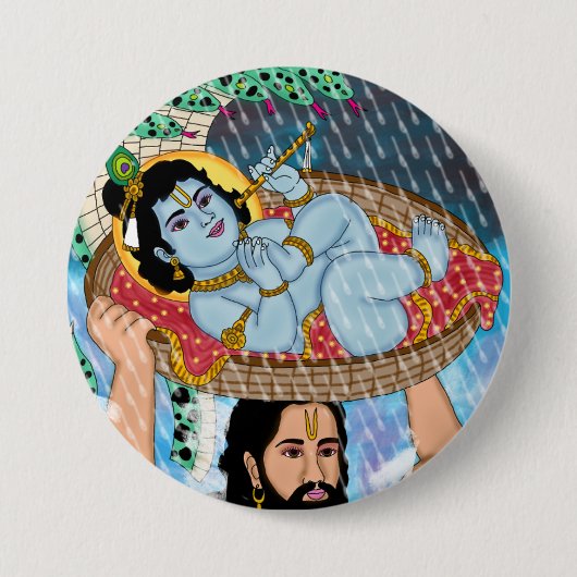 Krishna & Vasudeva Knop Ronde Button 7,6 Cm (Voorkant)