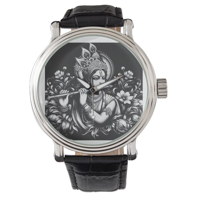 Krishna Zwart en Wit Horloge (Voorkant)