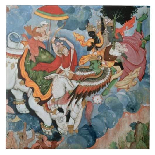 Krishna's strijd met Indra, c.1590 Tegeltje (Voorkant)