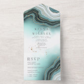 Kristal Agate Wedding Blauwgroen ID825 All In One Uitnodiging (Binnen)