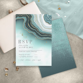 Kristal Agate Wedding Blauwgroen ID825 RSVP Kaartje