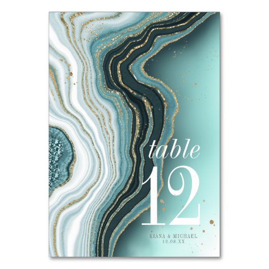 Kristal Agate Wedding Table Number Blauwgroen ID82 Kaart (Voorkant)