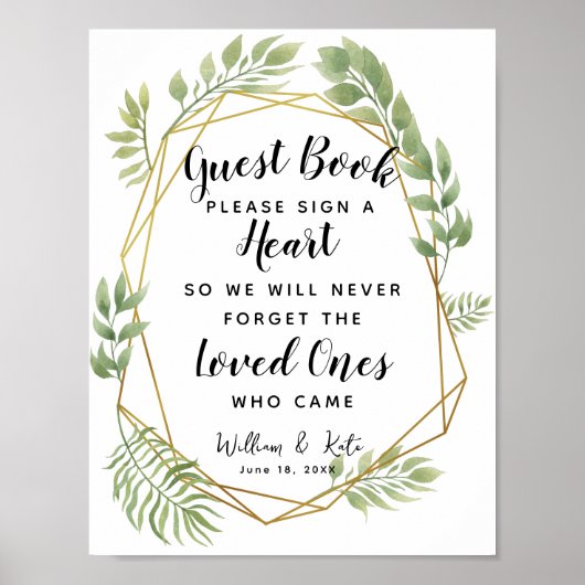 kristal bladgroen hart gast boek bruiloft poster (Voorkant)