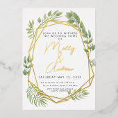 Kristal Botanische Foliage bruiloft Terrarium stij Folie Uitnodiging (Voorkant)