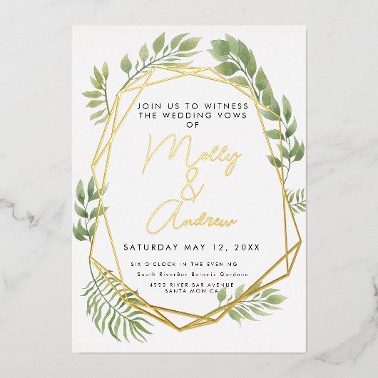 Kristal Botanische Foliage bruiloft Terrarium stij Folie Uitnodiging (Voorkant)