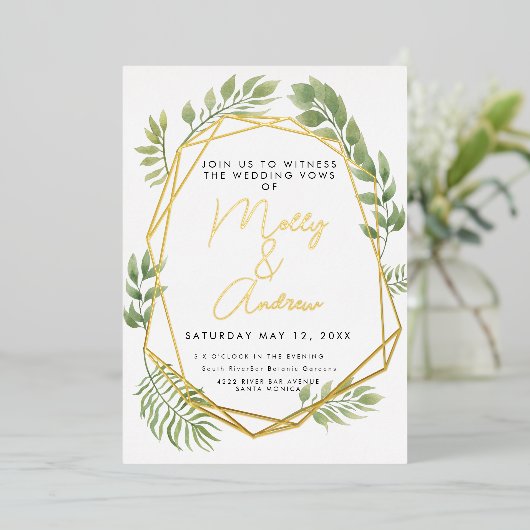 Kristal Botanische Foliage bruiloft Terrarium stij Folie Uitnodiging (Staand Voorkant)