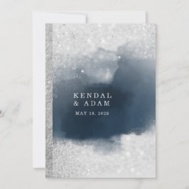 Kristal Clarity Silver Navy Modern Wedding Kaart