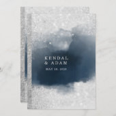 Kristal Clarity Silver Navy Modern Wedding Kaart (Voorkant / Achterkant)