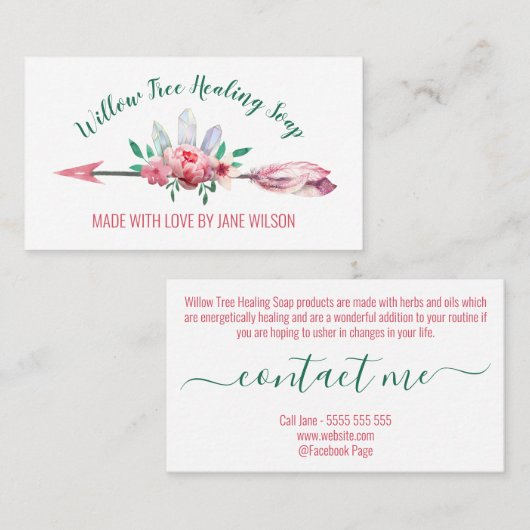 Kristal Floral Arrow-Logo zeep en kaarswerk Visitekaartje (Voorkant / Achterkant)