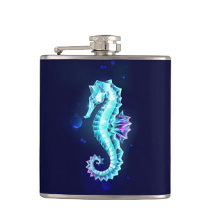 Kristal Ijs Zeepaardje op Blauwe Achtergrond Heupfles
