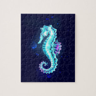 Kristal Ijs Zeepaardje op Blauwe Achtergrond Legpuzzel