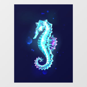 Kristal Ijs Zeepaardje op Blauwe Achtergrond Raamsticker