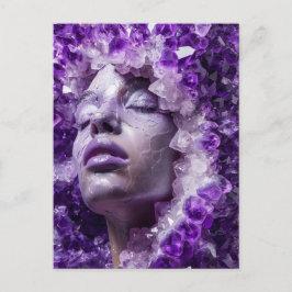 Kristal Masker Vrouw Versierd met Mineraal amethis Feestdagenkaart