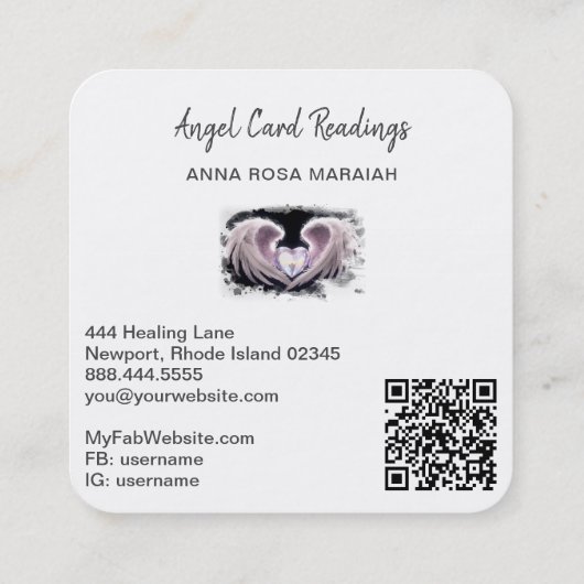*~* Kristal Opal Hart QR Engel Vleugels AP78 Vierkante Visitekaartje (Achterkant)