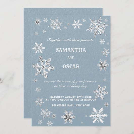 kristal sneeuwvlokken blauwe winter trouw uitnodig kaart (Voorkant / Achterkant)