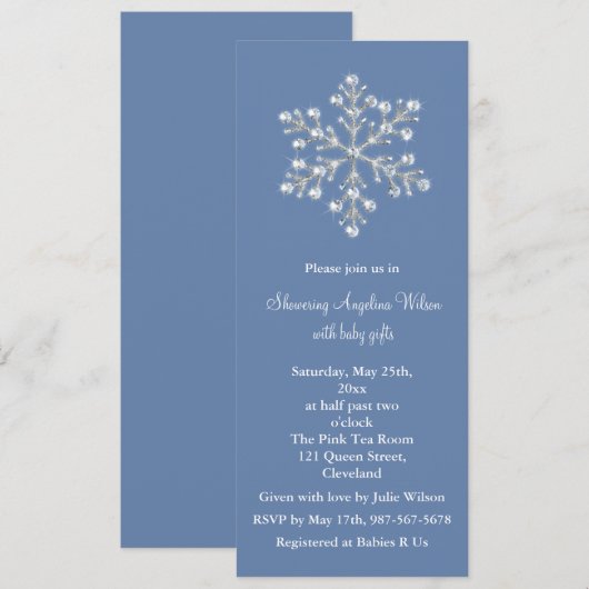 Kristal Snowflake Baby shower Invitation (blauw) Kaart (Voorkant / Achterkant)