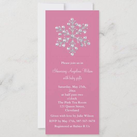 Kristal Snowflake Baby shower Invitation (roze) Kaart (Voorkant)
