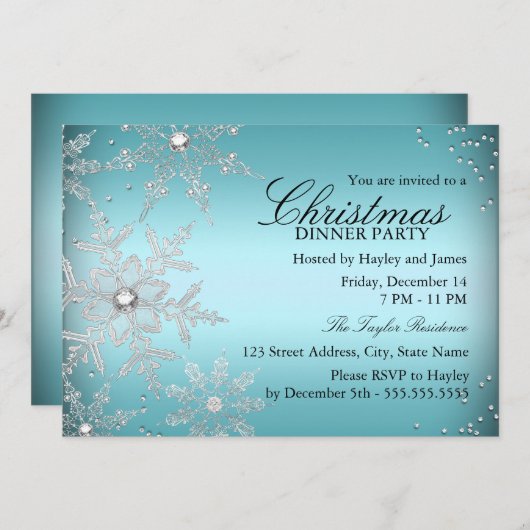 Kristal Snowflake Blue-kerstfeest Kaart (Voorkant / Achterkant)