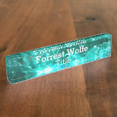 Kristal van turquoise quartz minerale natuur naambordje (Zijkant)