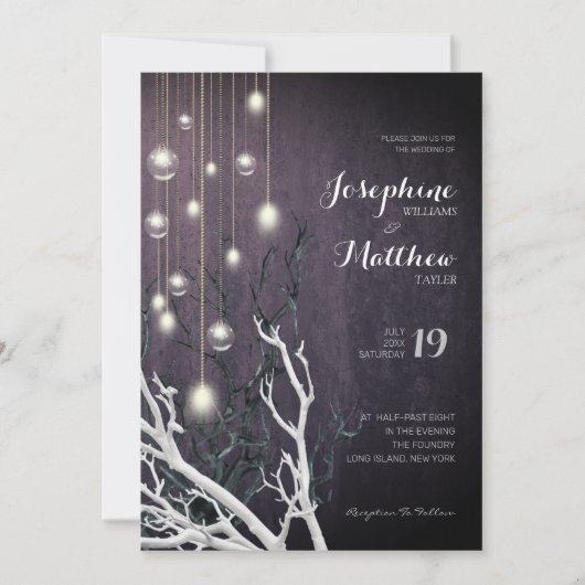 Kristal Vertical Light String White Branch Wedding Kaart (Voorkant)