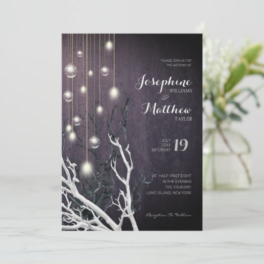 Kristal Vertical Light String White Branch Wedding Kaart (Staand voorkant)