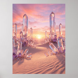 Kristal Woestijn Zonsondergang Fantasie Kunst Poster