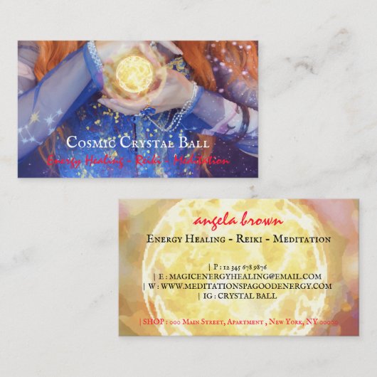 Kristalbal Energy Healing Reiki Future Teller Visitekaartje (Voorkant / Achterkant)