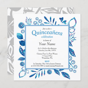 Kristalblauw Quinceañera Square Kaart