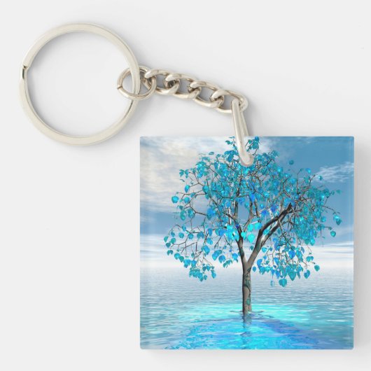 Kristalblauwe boom Acrylische Sleutelhanger (voorkant)