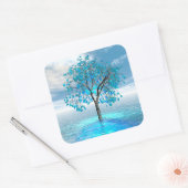 Kristalblauwe Boom Vierkante Sticker (Envelop)