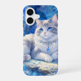 Kristalblauwe kat telefoonhoes iPhone 16 hoesje