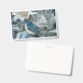 Kristalblauwe Vogel & Glas Bloem Badge. Badge (Voor- en achterkant)