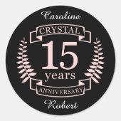 Kristalbruiloft 15 jaar ronde sticker (Voorkant)