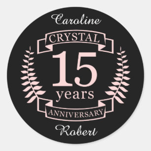 Kristalbruiloft 15 jaar ronde sticker