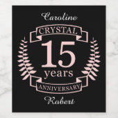 Kristalbruiloft 15 jaar wijn etiket (Enkel label)