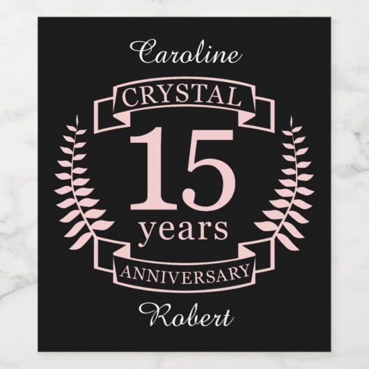 Kristalbruiloft 15 jaar wijn etiket (Enkel label)