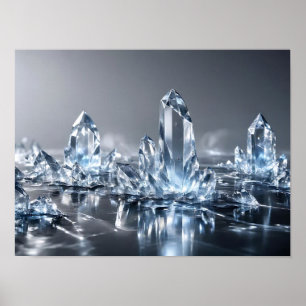Kristalformatie Blauw Zilver Abstracte Wandkunst Poster