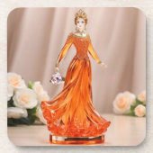 Kristalglazen prinses met oranje jurk bier onderzetter (Voorkant)