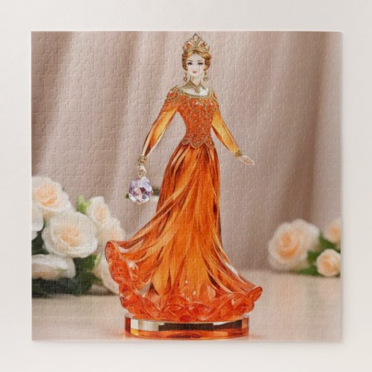 Kristalglazen prinses met oranje jurk legpuzzel (Verticaal)