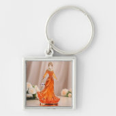 Kristalglazen prinses met oranje jurk sleutelhanger (Voorkant)