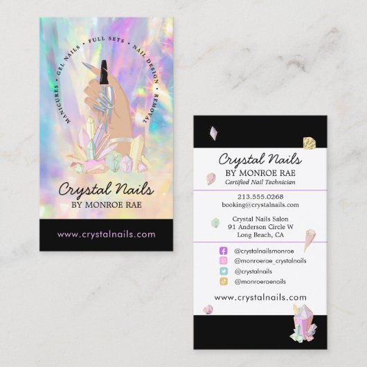 Kristalholografisch nageltechnicus Artist Salon B Visitekaartje (Voorkant / Achterkant)