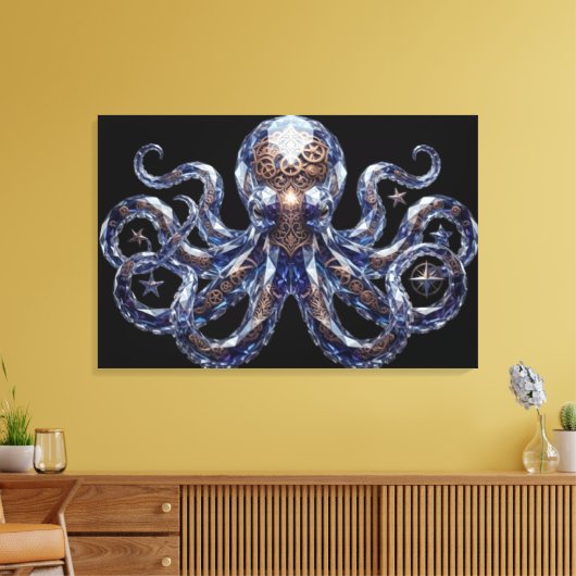 Kristallachtige Steampunk Octopus Canvas Afdruk (Insitu (Woonkamer))
