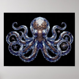 Kristallachtige Steampunk Octopus Poster