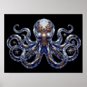Kristallachtige Steampunk Octopus Poster