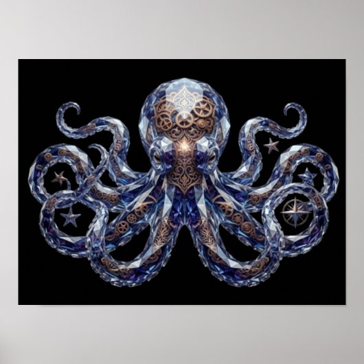 Kristallachtige Steampunk Octopus Poster (Voorkant)