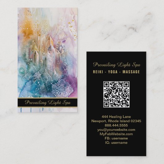 *~* Kristallen AP90 Gouden Regenboog QR Drip Artsy Visitekaartje (Voorkant / Achterkant)