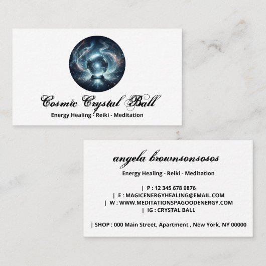 Kristallen bal Energie Reiki Meditatie Visitekaartje (Voorkant / Achterkant)