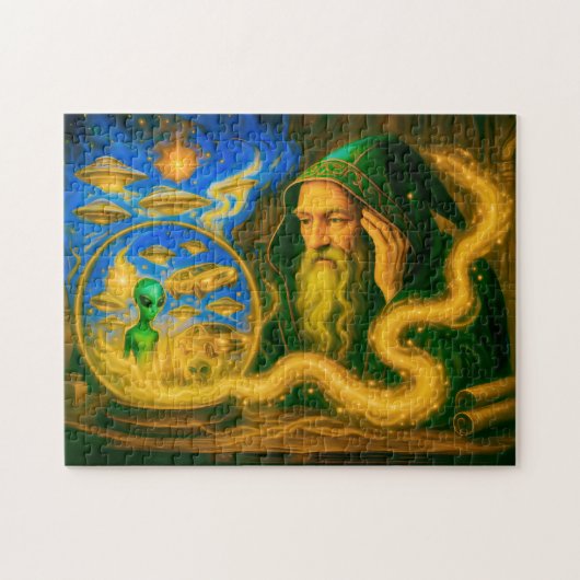 Kristallen bol tovenaar in olieverf visie legpuzzel (Horizontaal)