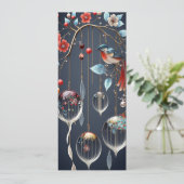 Kristallen decoraties en vogels feestdagenkaart (Staand voorkant)